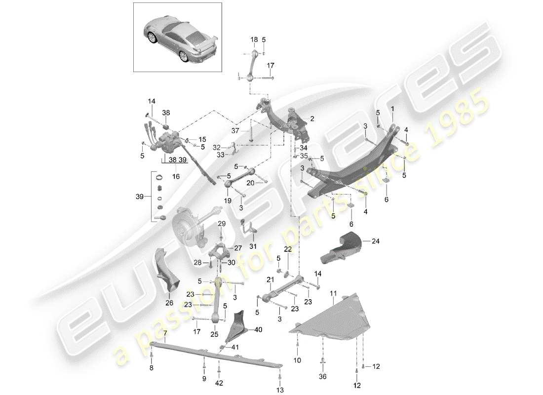 porsche 991 turbo (2018) diagrama de piezas del travesaño