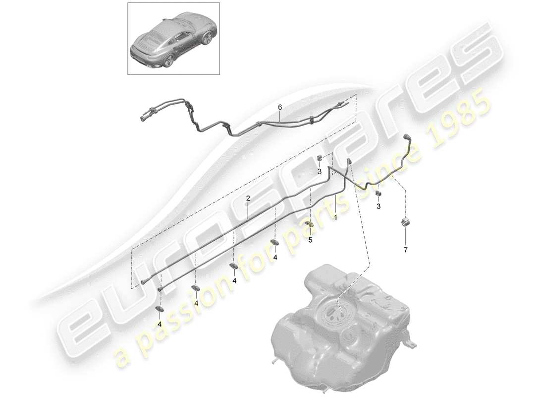porsche 991 turbo (2018) diagrama de piezas de la línea de combustible