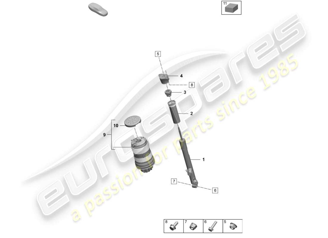 porsche 2025 (taycan 9j1-2) diagrama de piezas de los amortiguadores de suspensión neumática