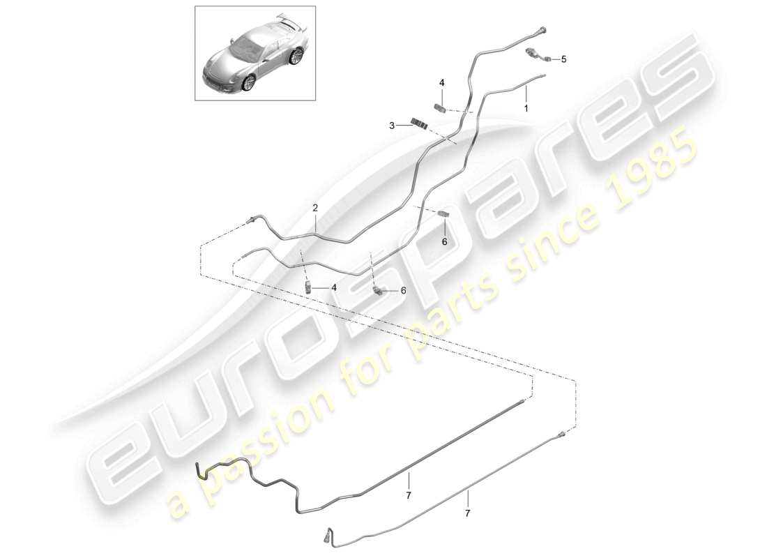 porsche 2021 (991-2 r/gt3/rs) diagrama de piezas del sistema de suministro de combustible de la línea trasera de combustible