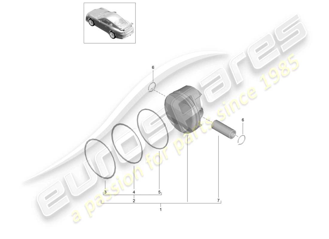porsche 2021 (991-2 r/gt3/rs) diagrama de piezas del pistón