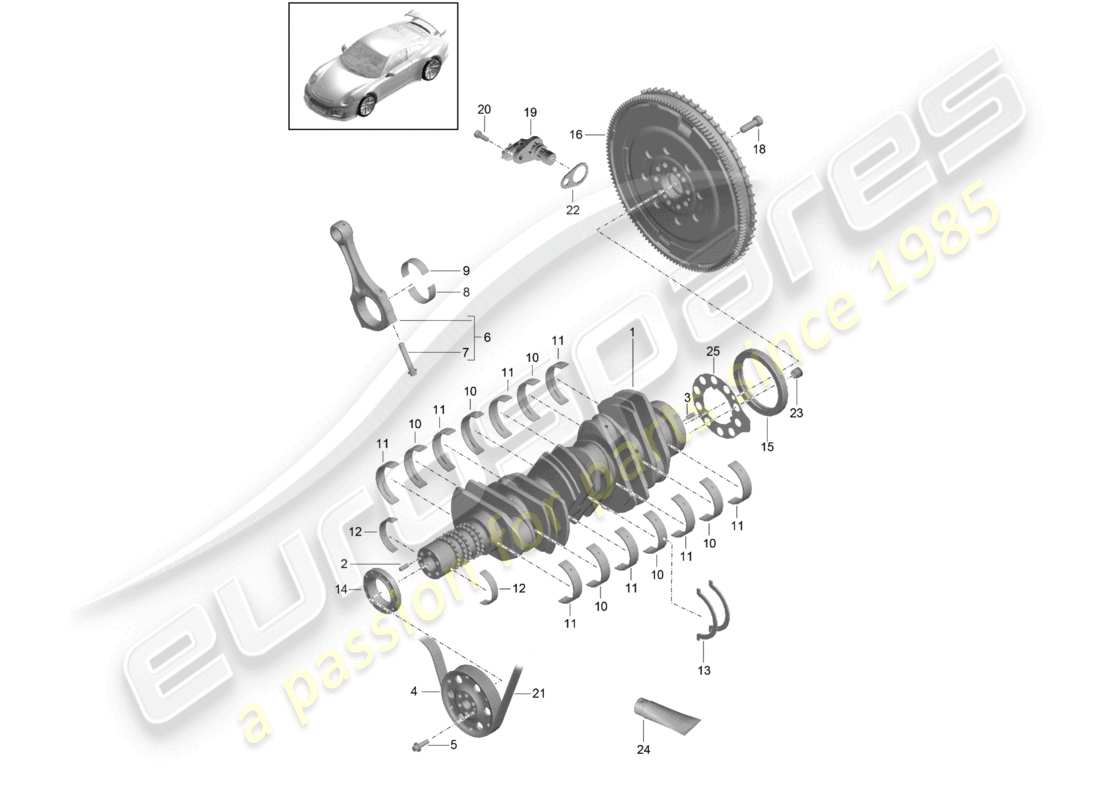 porsche 2021 (991-2 r/gt3/rs) diagrama de piezas del volante del cigüeñal