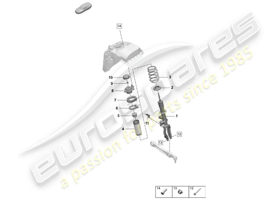 porsche 2025 (macan-e) suspensión de resorte de acero puntal de suspensión, diagrama de piezas de resorte helicoidal completo