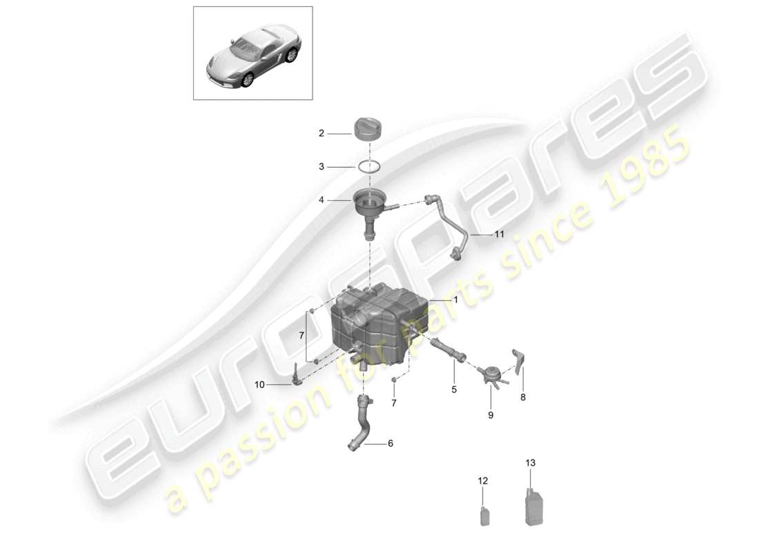 porsche 2022 (718 boxster) diagrama de piezas del sistema de enfriamiento del refrigerante tanque de expansión del refrigerante