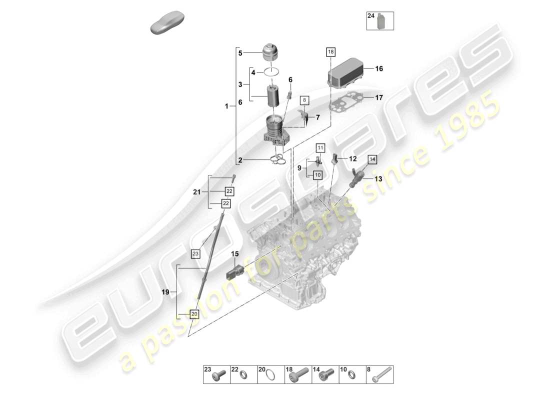 porsche 2022 (panamera 971-2) diagrama de piezas del enfriador de aceite de la consola del filtro de aceite