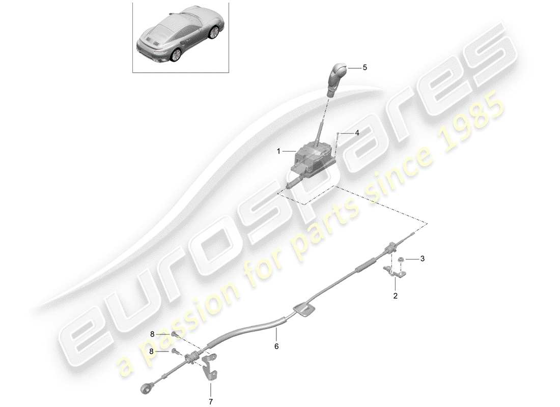 porsche 991 turbo (2018) diagrama de piezas de la palanca selectora