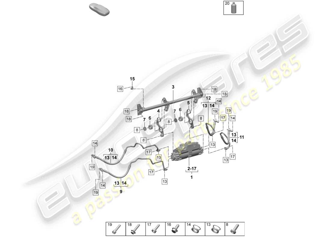 porsche 2026 (taycan 9j1-2) diagrama de piezas del control de amortiguación eléctrica activa