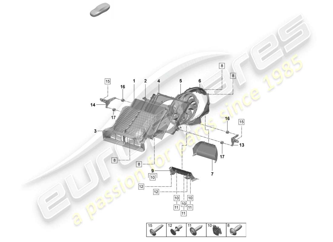 porsche 2025 (macan-e) sistema de enfriamiento de refrigerante enfriador de refrigerante diagrama de piezas