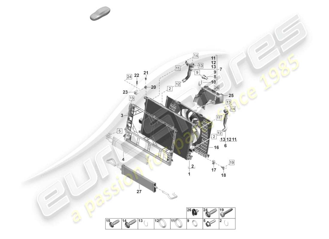porsche 2022 (panamera 971-2) sistema de enfriamiento de refrigerante 3 enfriador para refrigerante diagrama de piezas