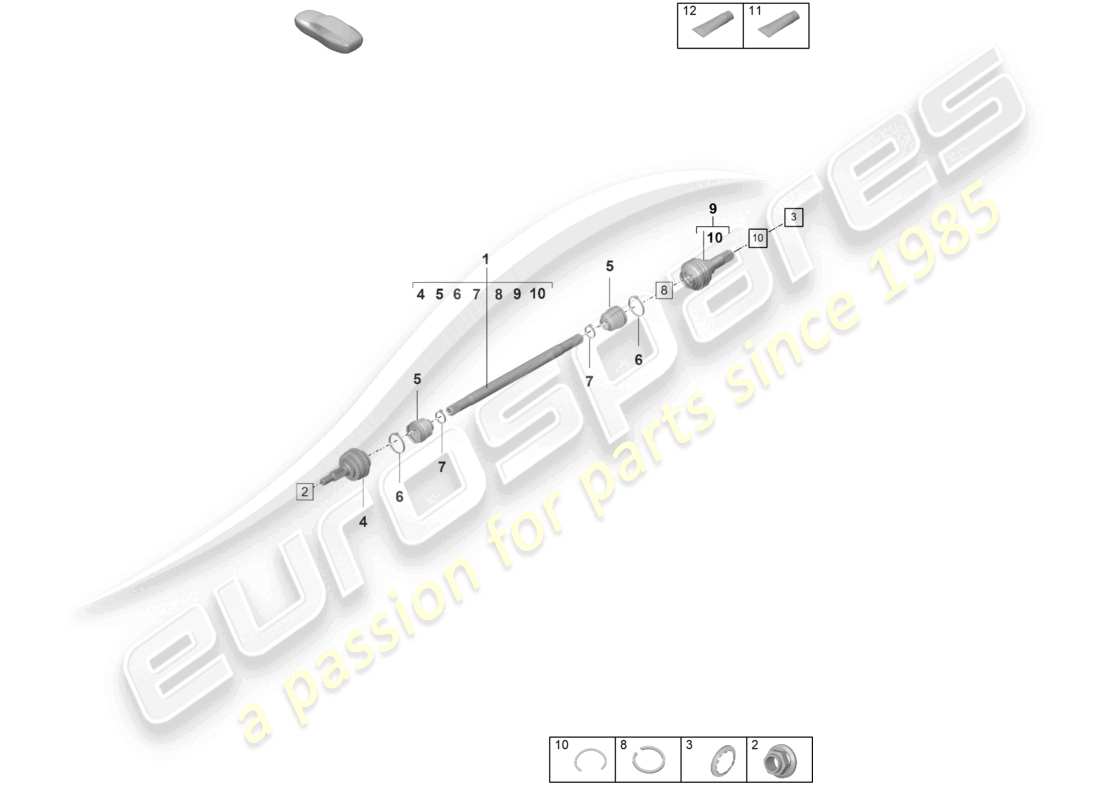 porsche 2022 (panamera 971-2) diagrama de piezas del eje de transmisión del eje trasero