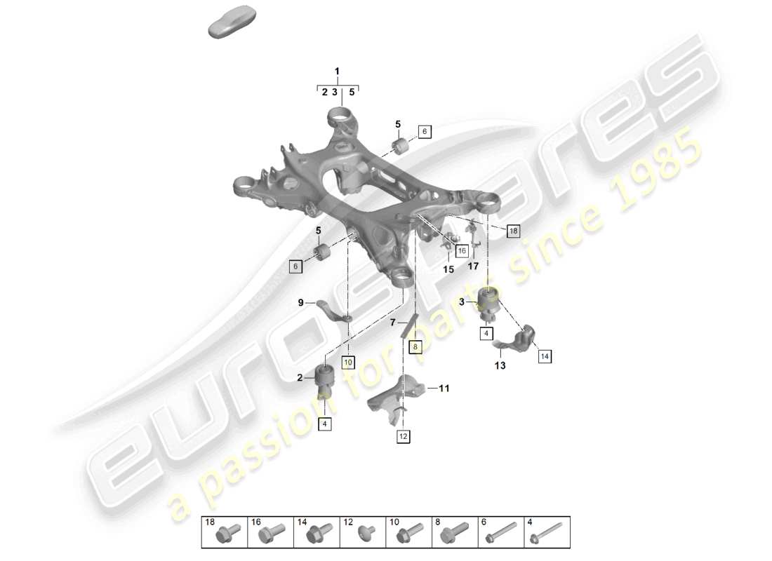 porsche 2025 (panamera 976) diagrama de piezas del bastidor auxiliar de suspensión del travesaño