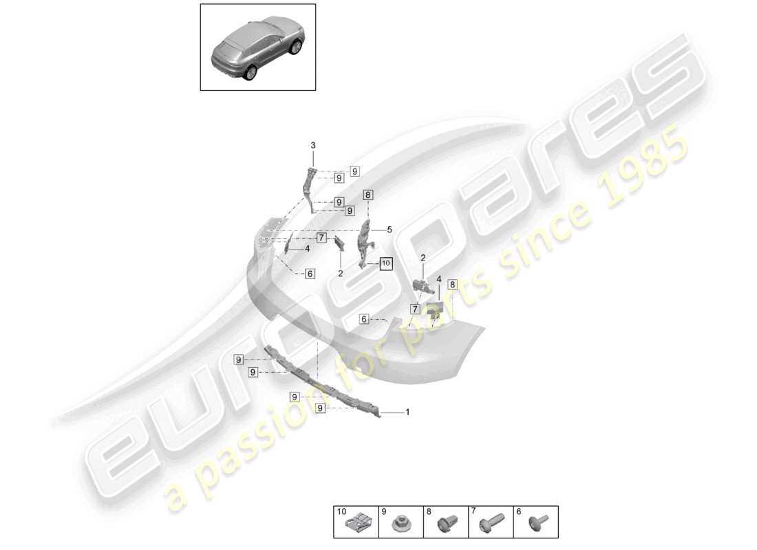 porsche 2021 (macan) fijaciones parachoques trasero diagrama de piezas