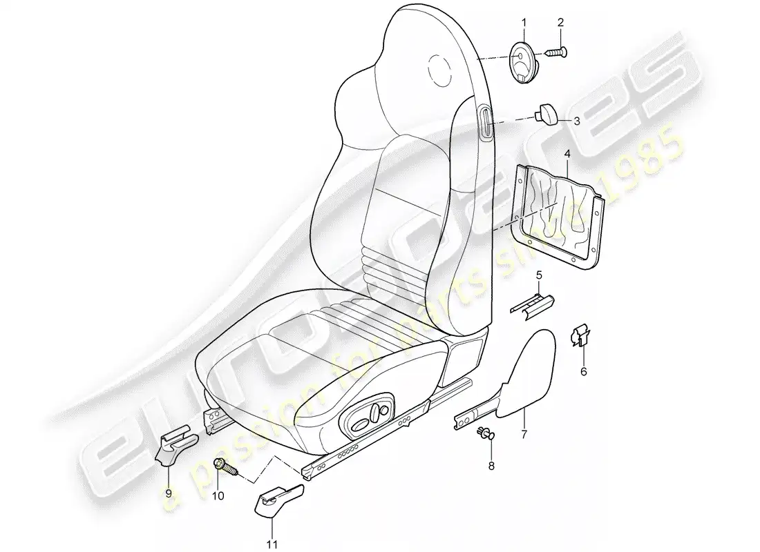 porsche 2004 (996) asiento deportivo diagrama de piezas