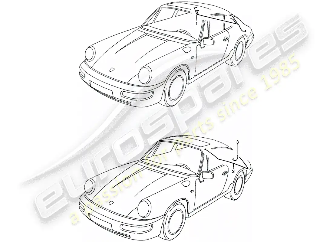 porsche 1990 (964) arneses de cableado - extremo trasero diagrama de piezas