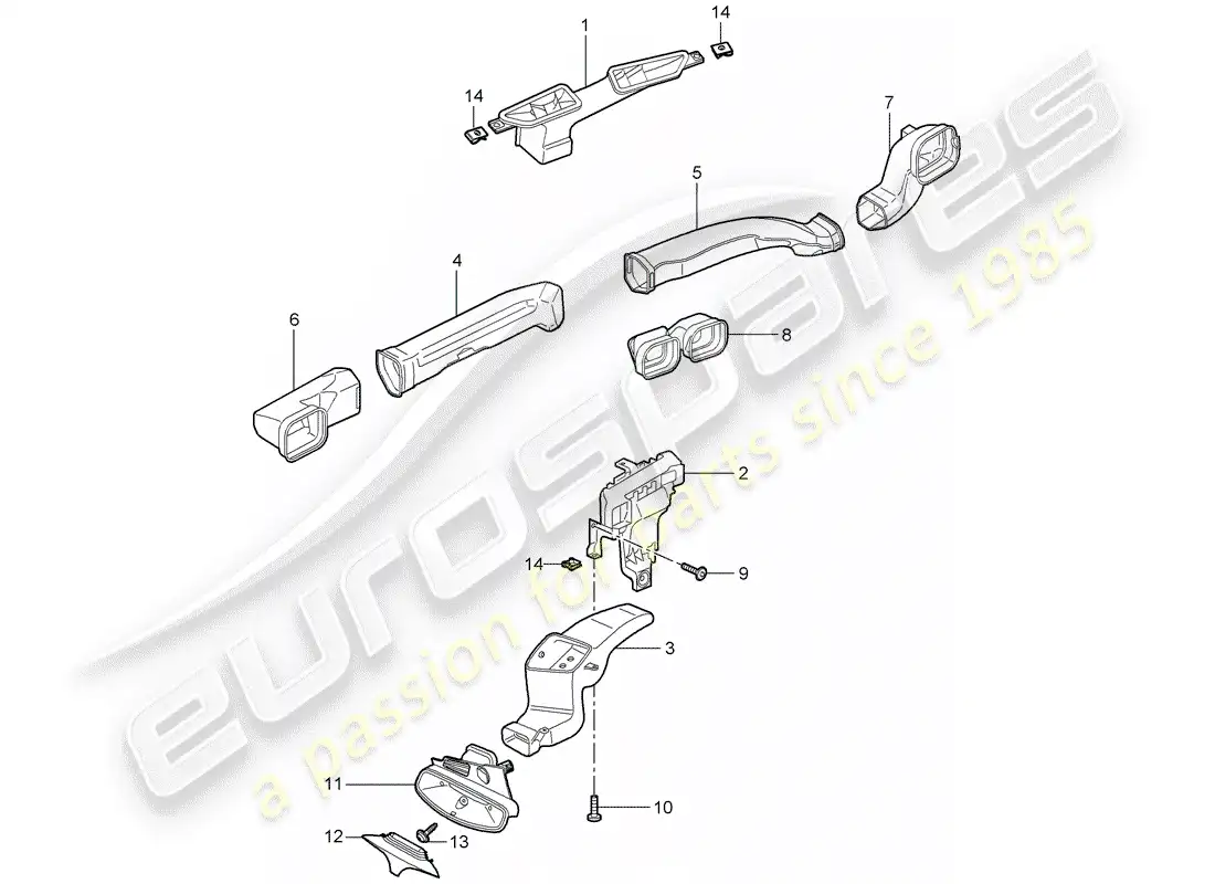 porsche 2007 (997-1) distribuidor de aire diagrama de piezas
