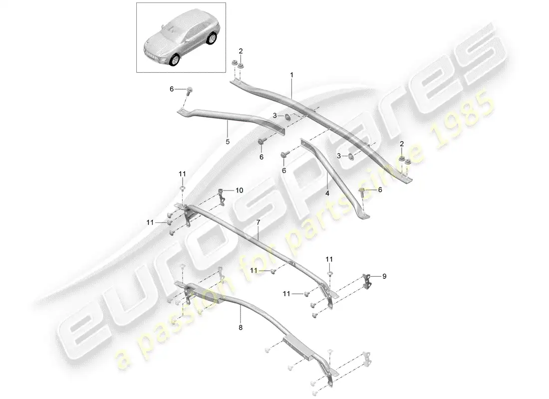 porsche 2014 (macan) soporte cruzado diagrama de piezas