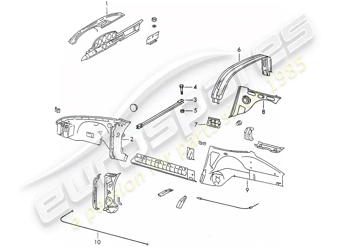 porsche 1969 (911/912) paneles interiores diagrama de piezas