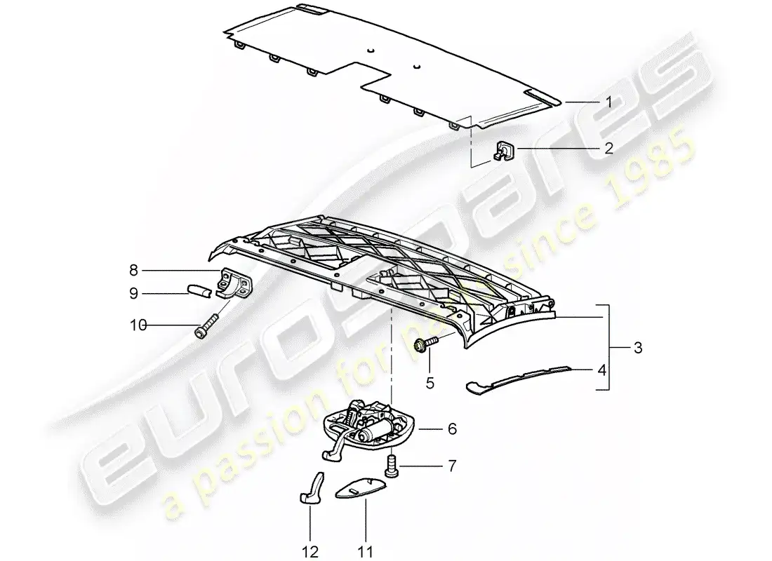 porsche 2005 (996) marco superior - marco de techo - enganche diagrama de piezas