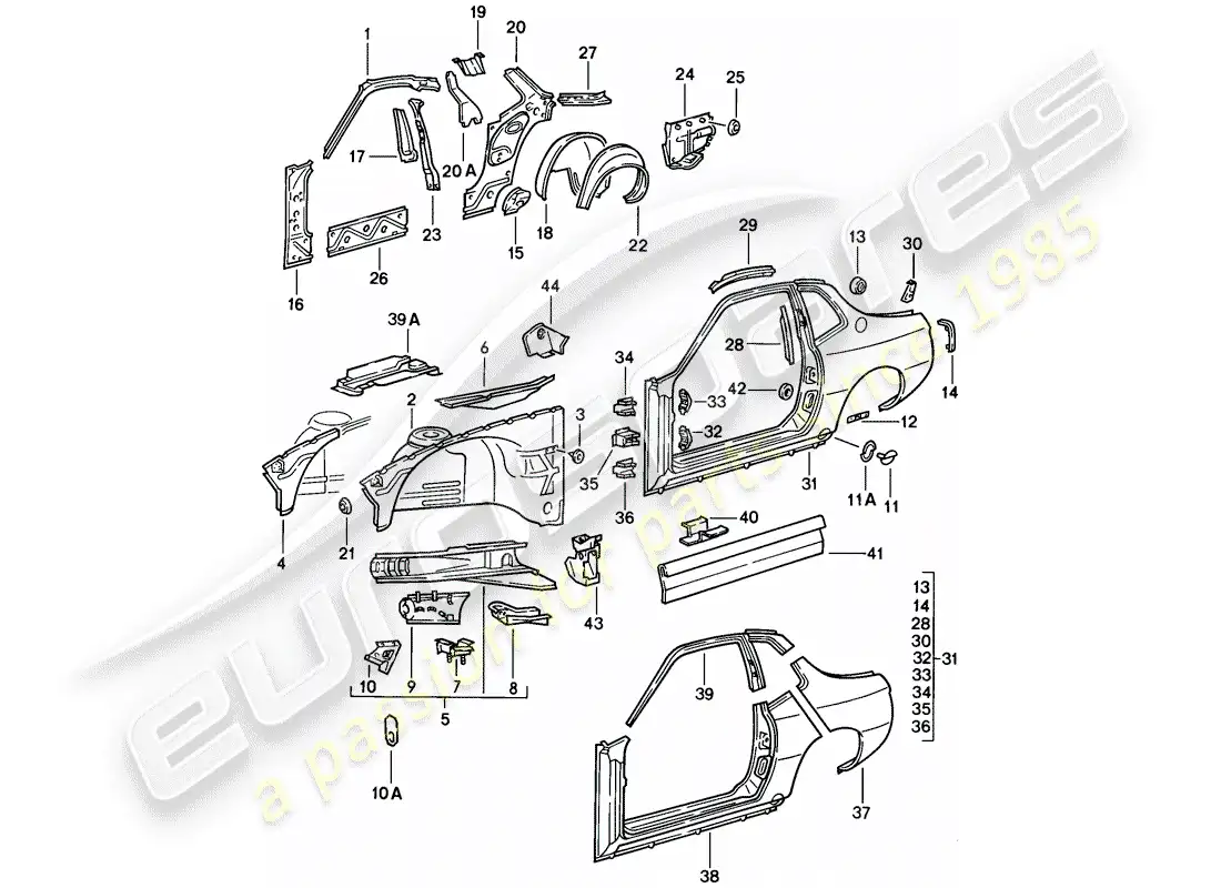 porsche 1978 (924) panel lateral diagrama de piezas