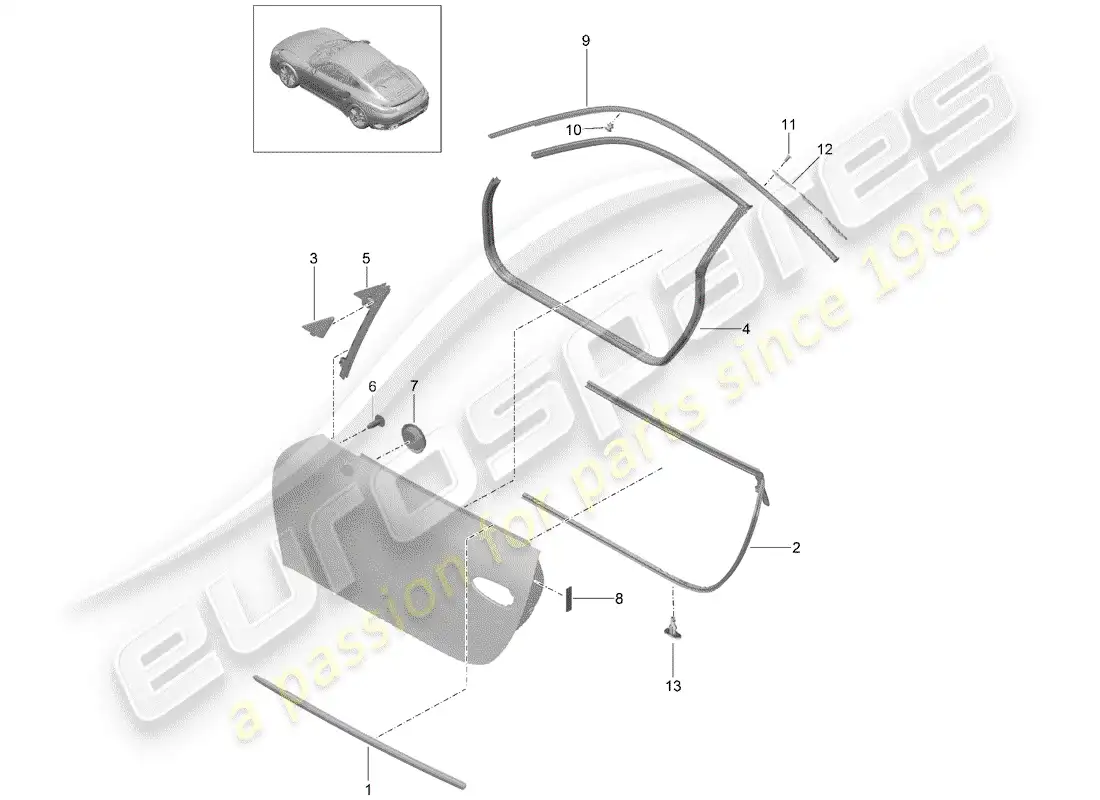 porsche 2014 (991-1 turbo) junta de la puerta diagrama de piezas