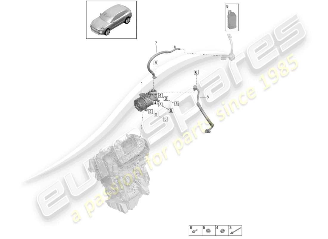 porsche 2021 (macan) compresor de aire acondicionado r1234yf refrigerante diagrama de piezas