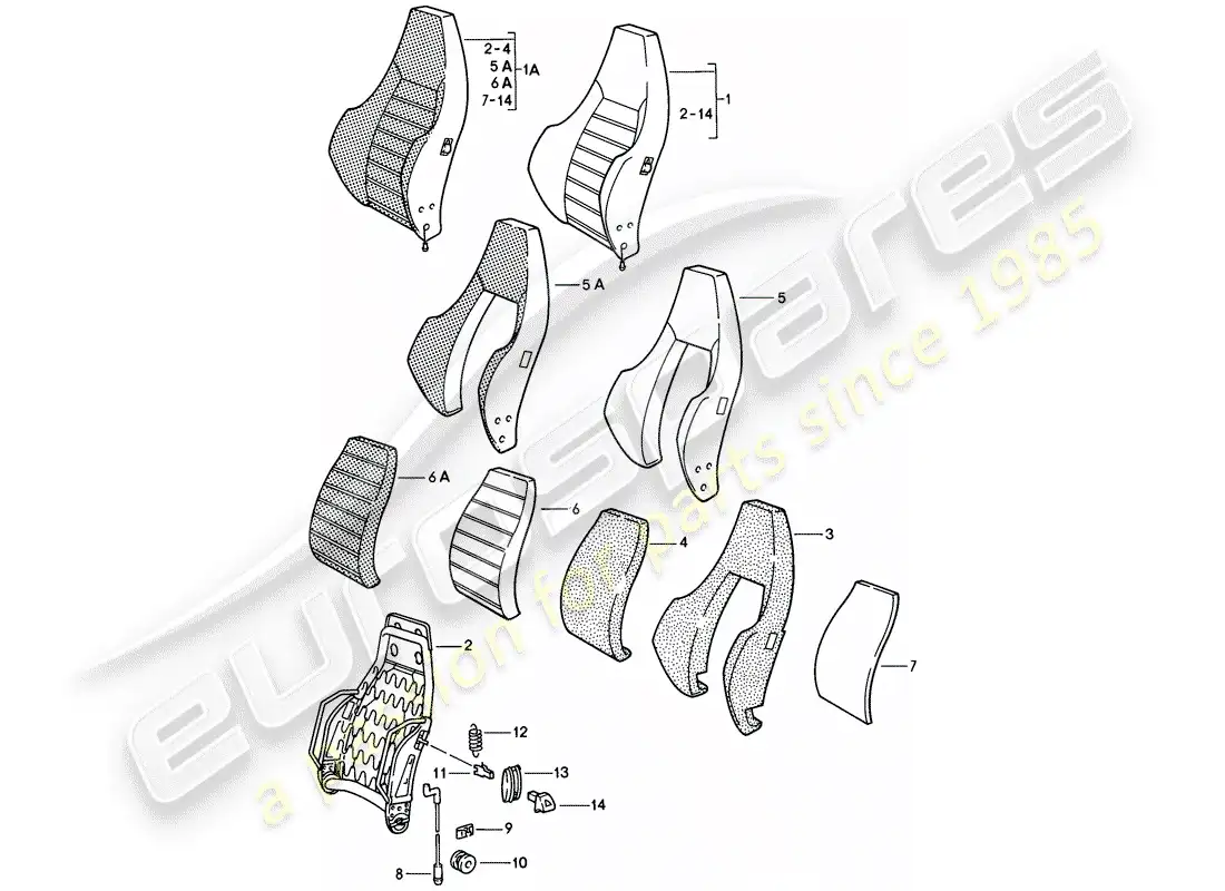 porsche 1980 (928) asiento deportivo - respaldo - piezas individuales - d - mj 1980>> diagrama de piezas