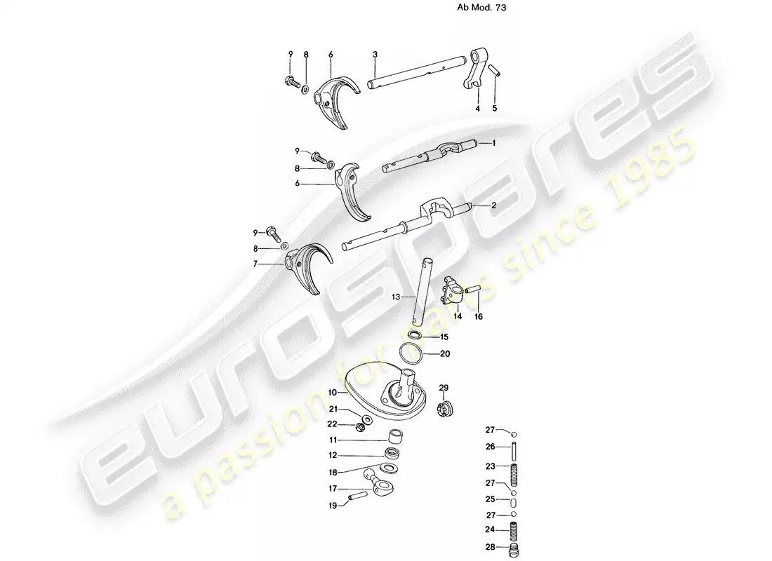 porsche 1974 (914) varillas de cambio - horquillas de cambio - para - 5-speed - transmisión - d - mj 1973>> diagrama de piezas