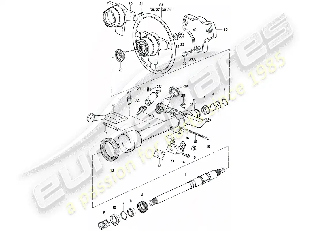 porsche 1980 (928) dirección - volante diagrama de piezas