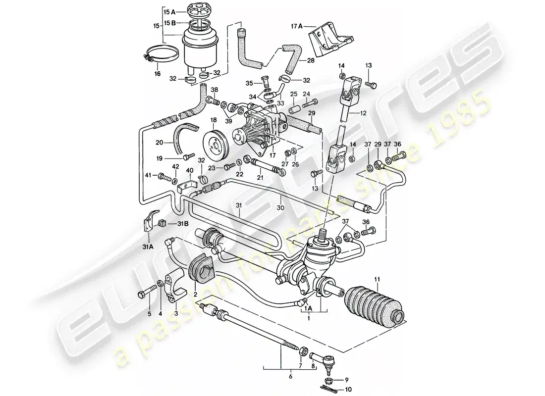 porsche 1984 (944) dirección asistida - engranaje de dirección - bomba de dirección asistida - líneas diagrama de piezas