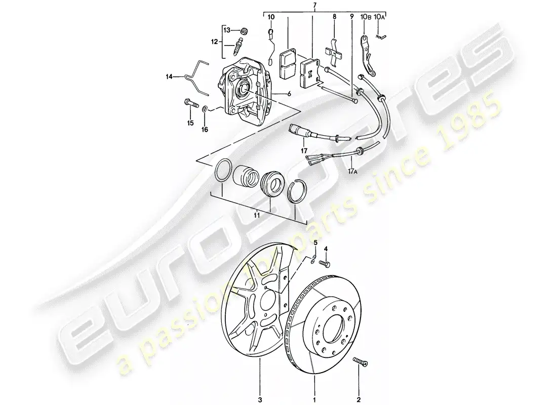porsche 1981 (928) frenos de disco - eje delantero - pinza flotante - f >> 92-a0800 749 diagrama de piezas