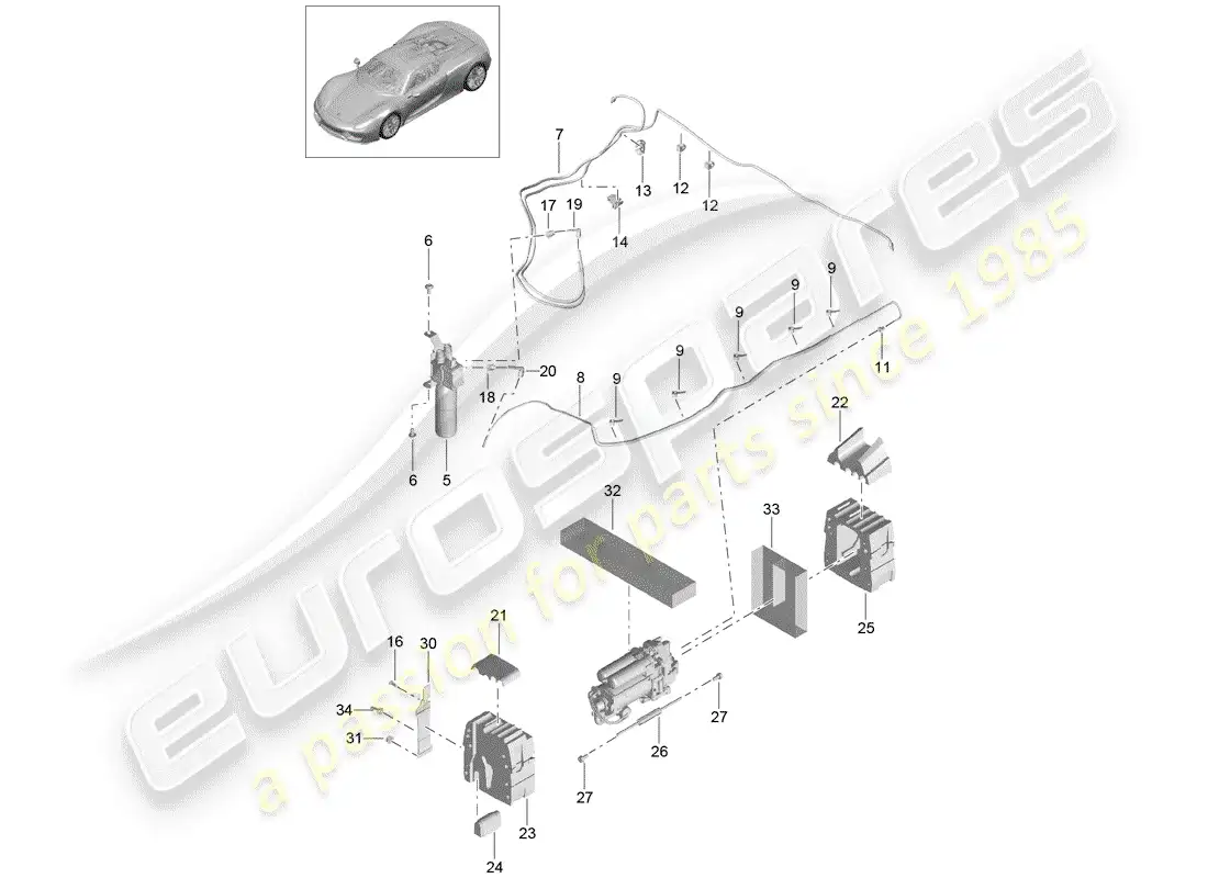 porsche 2015 (918 spyder) eje frontal diagrama de piezas