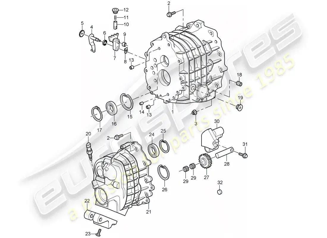 porsche 2008 (997-1 turbo / gt2) diagrama de piezas de la caja de engranajes