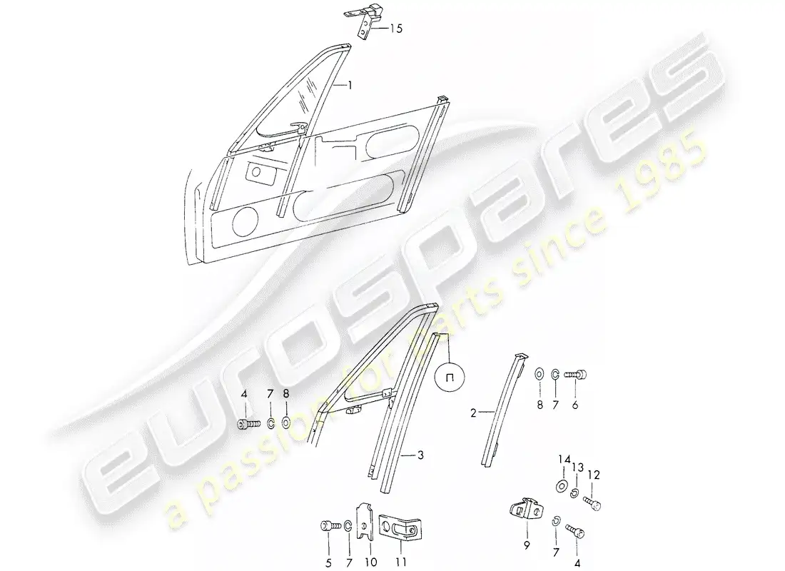 porsche 1972 (911) marco de la ventana diagrama de piezas