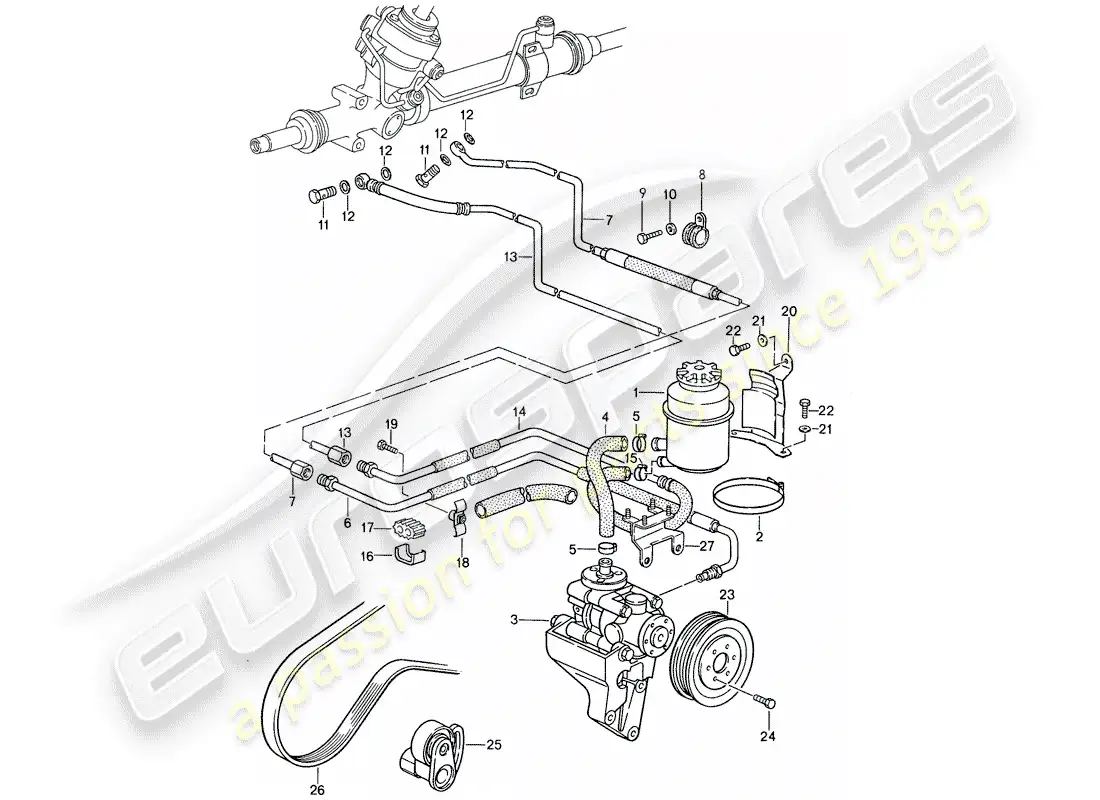 porsche 1988 (959) dirección asistida - líneas diagrama de piezas
