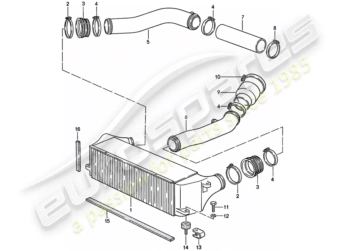 porsche 1988 (944) enfriador de aire de carga diagrama de piezas
