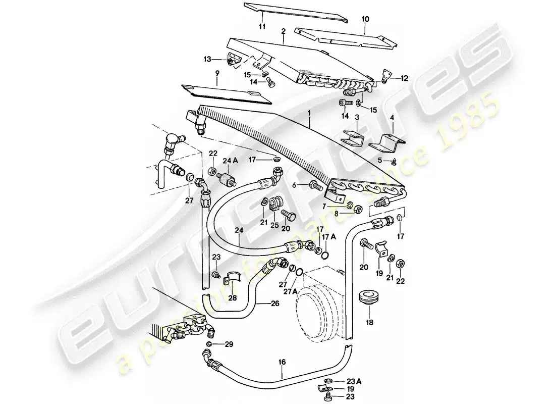 porsche 1982 (911) condensador - linea refrigerante - accesorios y otros diagrama de piezas