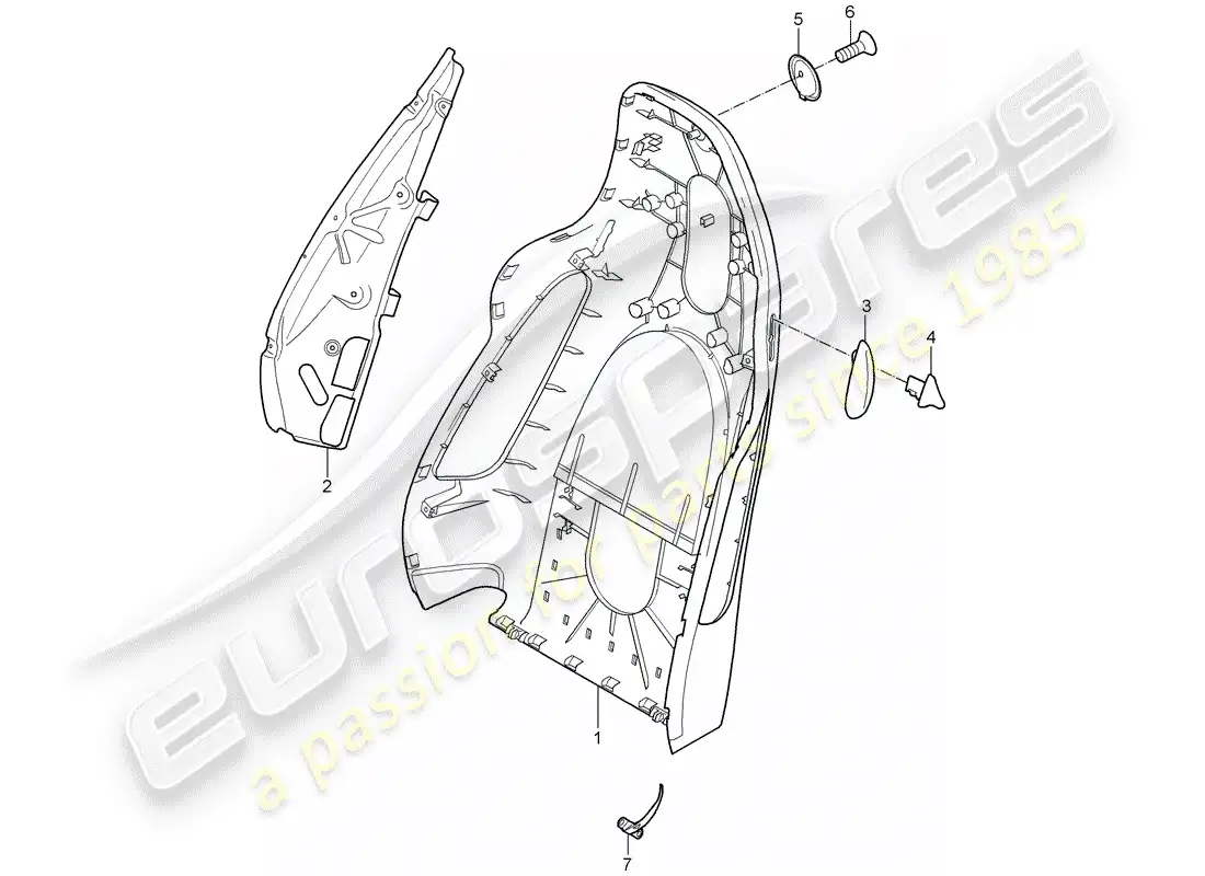 porsche 2008 (997-1 turbo / gt2) diagrama de piezas de la carcasa del respaldo