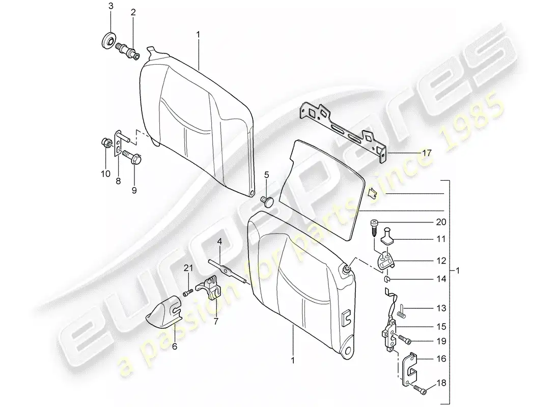 porsche 2005 (997-1) respaldo del asiento de emergencia diagrama de piezas