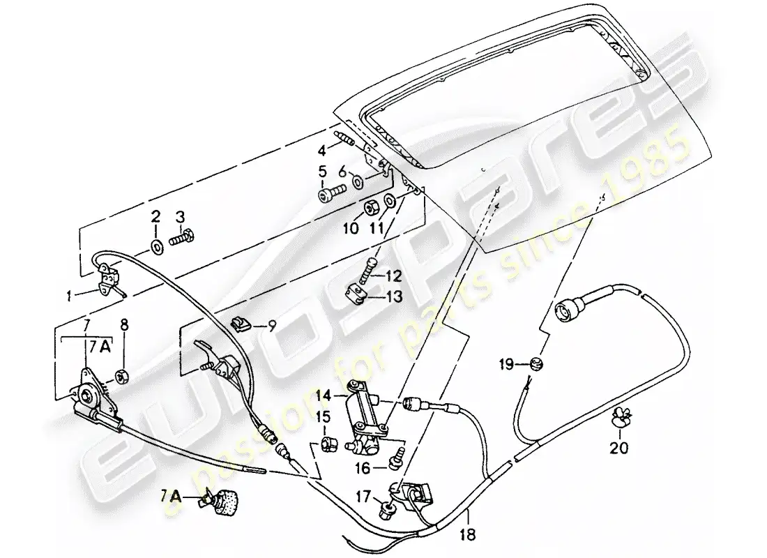 porsche 1993 (964) spoiler trasero - mecanismo de conducción diagrama de piezas