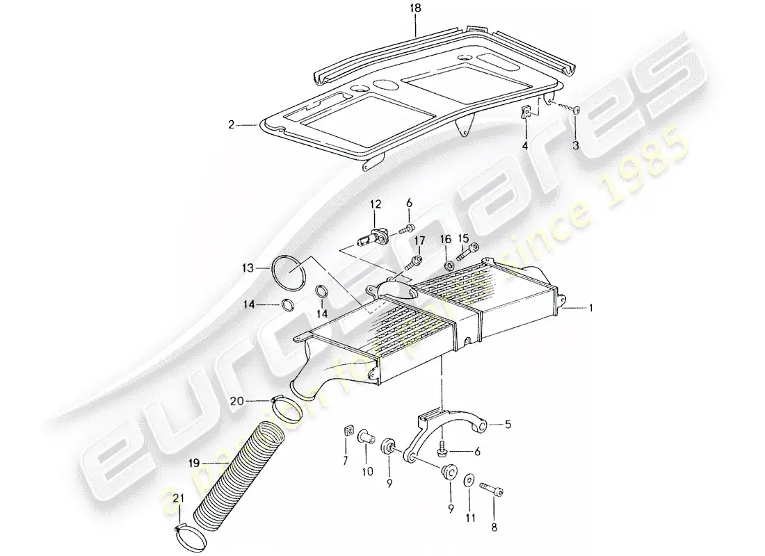 porsche 1997 (993) enfriador de aire de carga diagrama de piezas