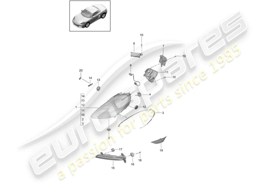 porsche 2021 (718 boxster) faros faro adicional indicador de señal de giro luz de posición lateral repetidor de señal de giro diagrama de piezas