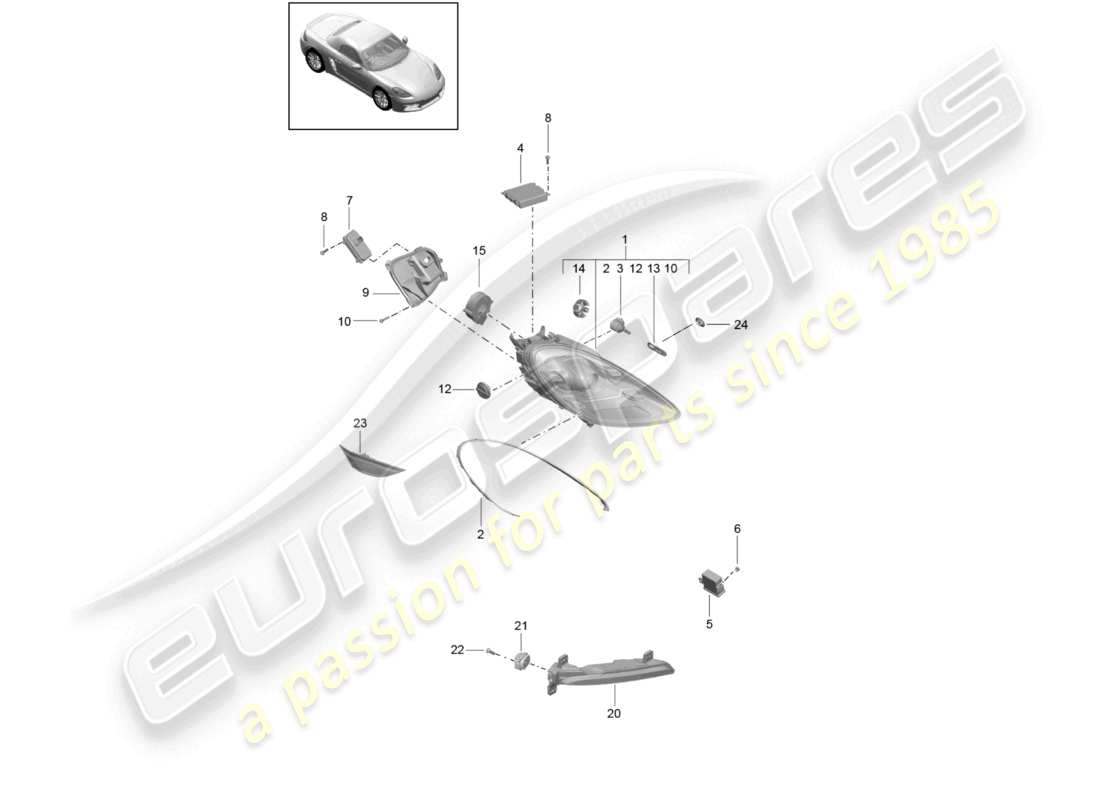 porsche 2022 (718 boxster) faros faro adicional indicador de señal de giro luz de posición lateral repetidor de señal de giro diagrama de piezas