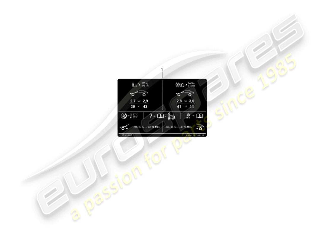 porsche 2025 (cayenne e3 pa) placa de datos para la presión de los neumáticos 21 para neumáticos para todo tipo de clima diagrama de piezas