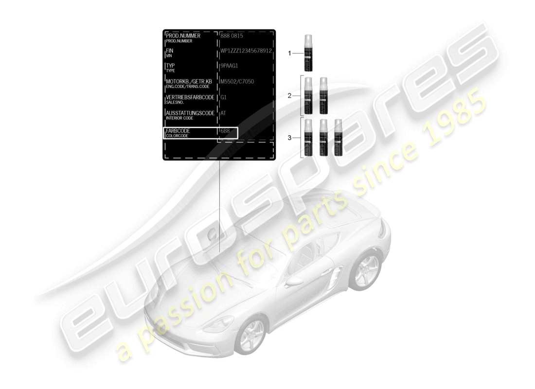 porsche 2024 (718 cayman) diagrama de piezas de pintura del aplicador de retoque de pintura
