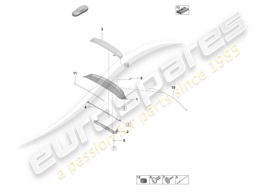 porsche 2022 (panamera 971-2) diagrama de piezas del spoiler trasero
