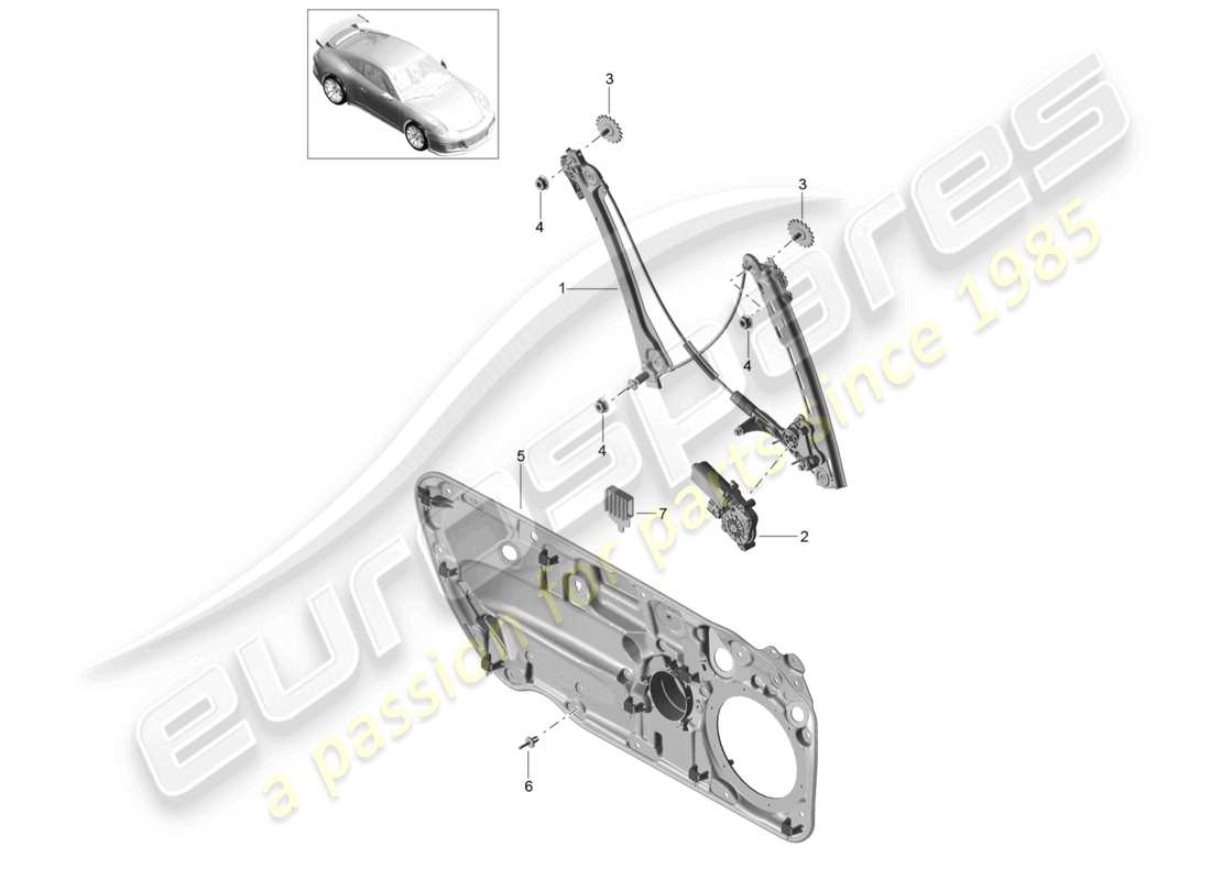 porsche 2021 (991-2 r/gt3/rs) diagrama de pieza del regulador de ventana