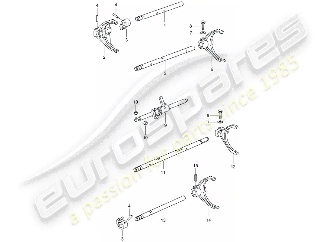 porsche 2005 (996 turbo / gt2) eje selector diagrama de piezas
