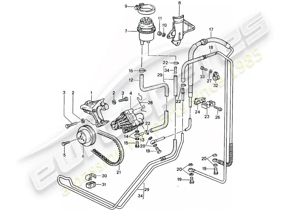 porsche 1992 (928) dirección asistida - líneas diagrama de piezas