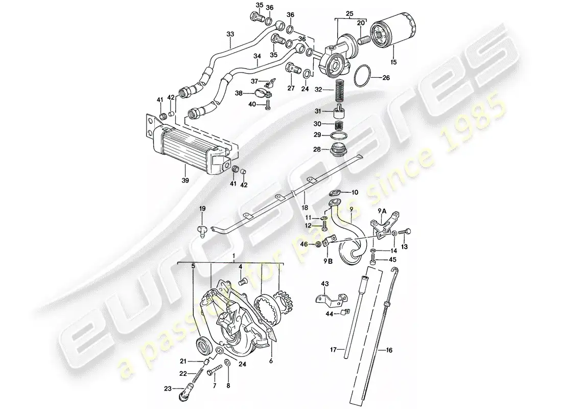 porsche 1979 (924) lubricación del motor - enfriador de aceite del motor diagrama de piezas