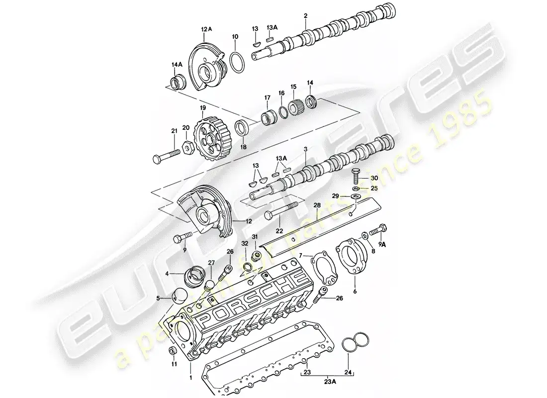 porsche 1982 (928) árbol de levas diagrama de piezas